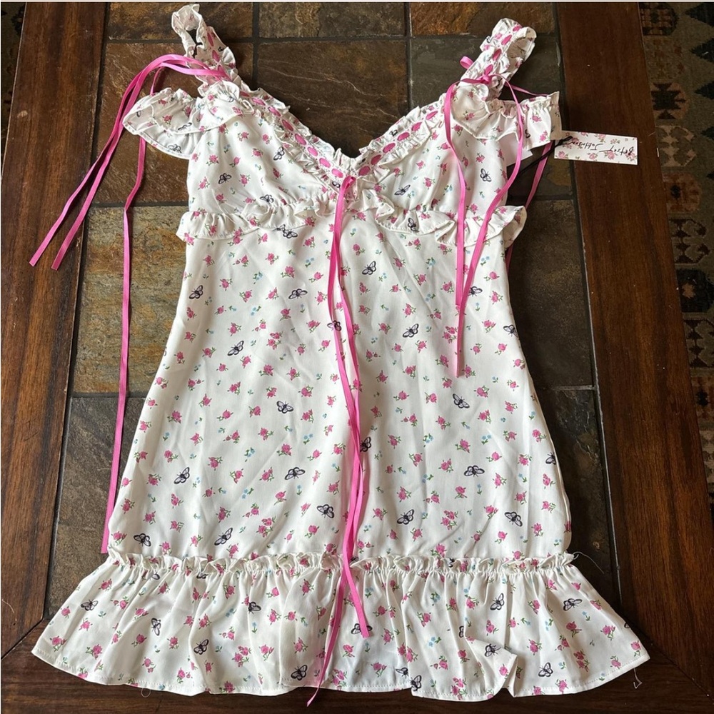 Floral Ruffle Dress with Pink Accents
